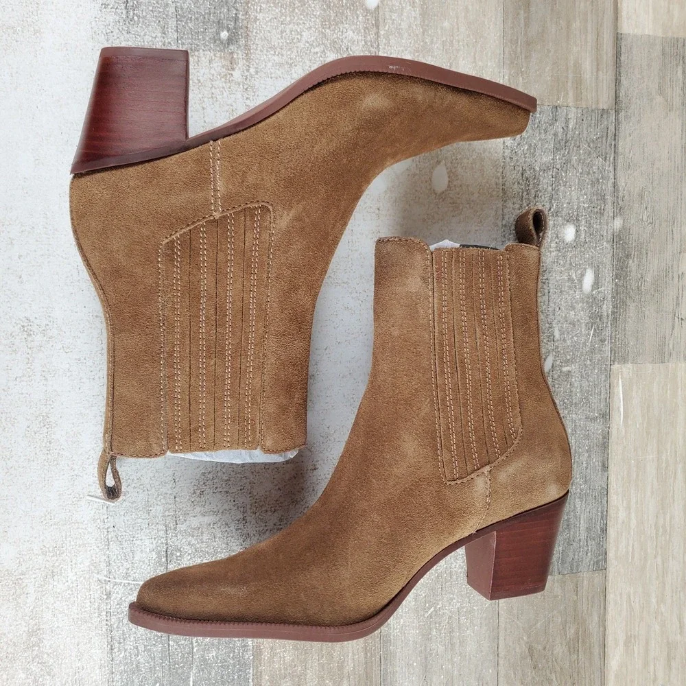 Dolce Vita Steffi Womens Western Boot Sz 8 Chestnut Suede Pointed Toe Block Heel